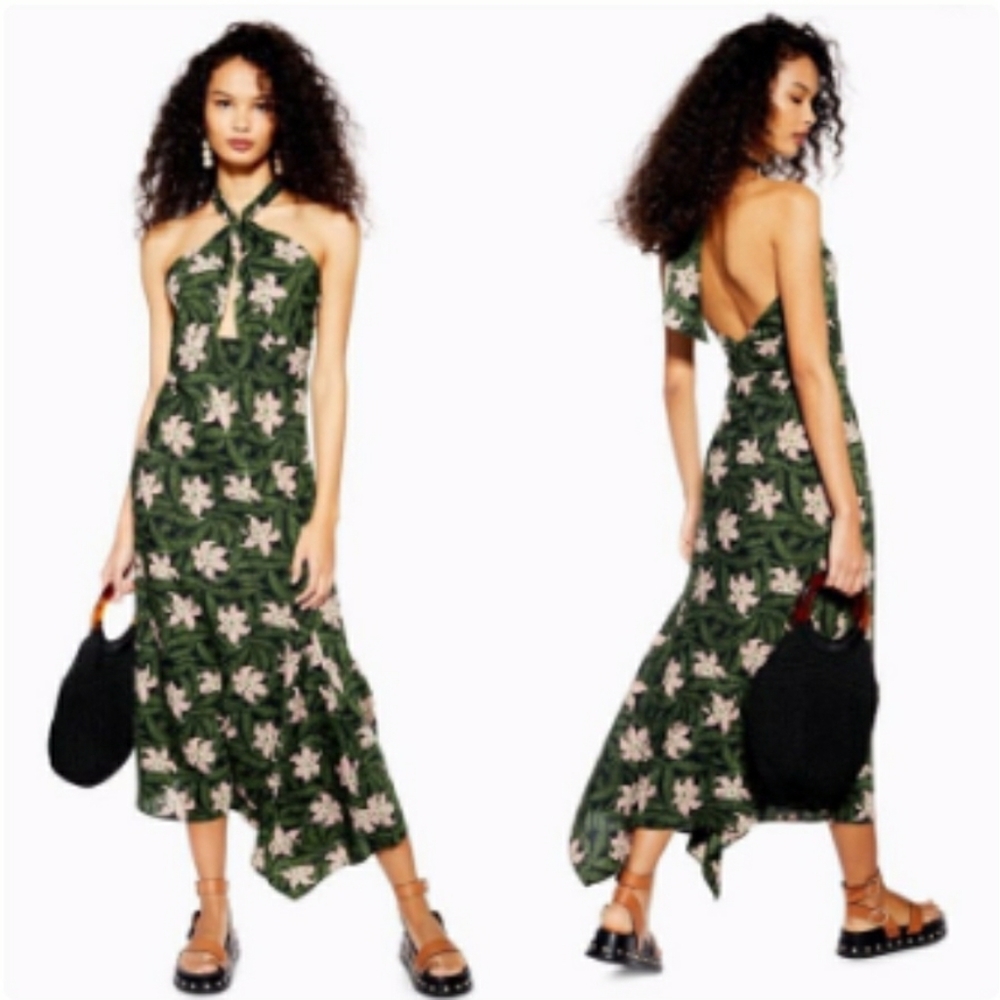 Topshop floral halter midi dress NWT